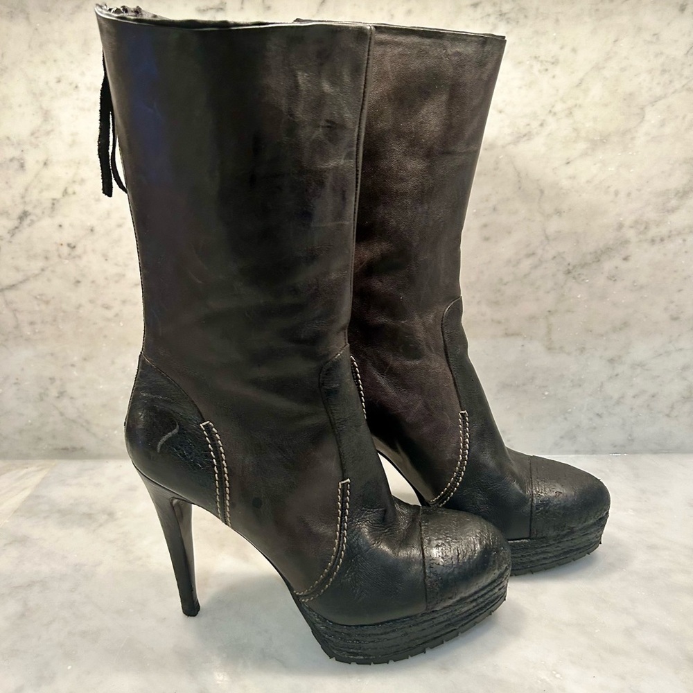 Premiata Dark Leather Heeled Mid-calf Boots